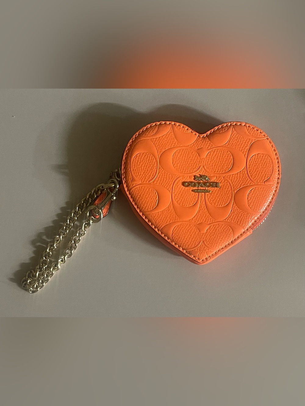 Coach Heart Wallet Coin Purse Keychain with Chain Wristlet Coral